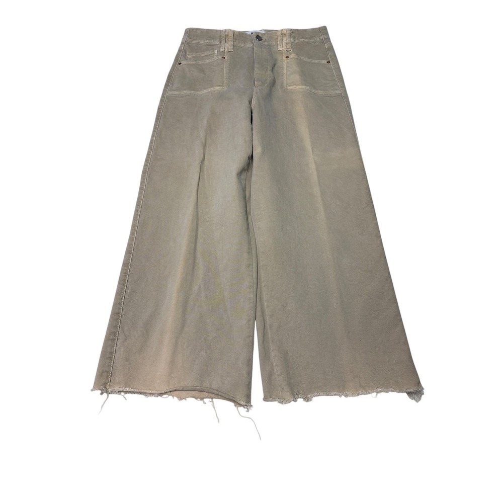 PAIGE Anessa Wide Leg Jeans Vintage Soft Sand Raw Hem Womens 29X26 Tan Cropped